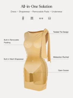 Asymmetric Shoulder Tie Ruched Sculpting Mini Dress
