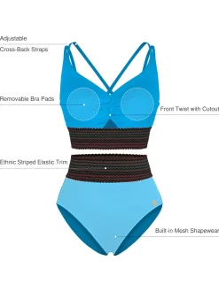 Boho Trim High Waist Tummy Control Bikini Set