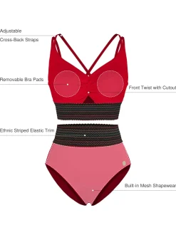 Boho Trim High Waist Tummy Control Bikini Set