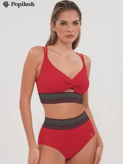 Boho Trim High Waist Tummy Control Bikini Set