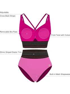 Boho Trim High Waist Tummy Control Bikini Set