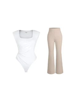 Day To Night Set Solid Sculpting Bodysuit Built-in Shapewear Pants