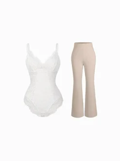 Day To Night Set Solid Sculpting Bodysuit Built-in Shapewear Pants