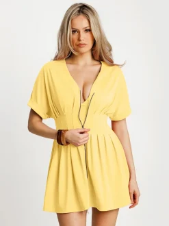 Deep V Zip Front Two-Piece Sculpting Mini Dress