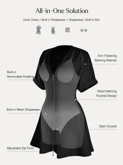 Deep V Zip Front Two-Piece Sculpting Mini Dress