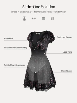Lace Trim Sculpting Fit & Flare Mini Dress