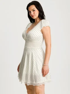 Lace Trim Sculpting Fit & Flare Mini Dress