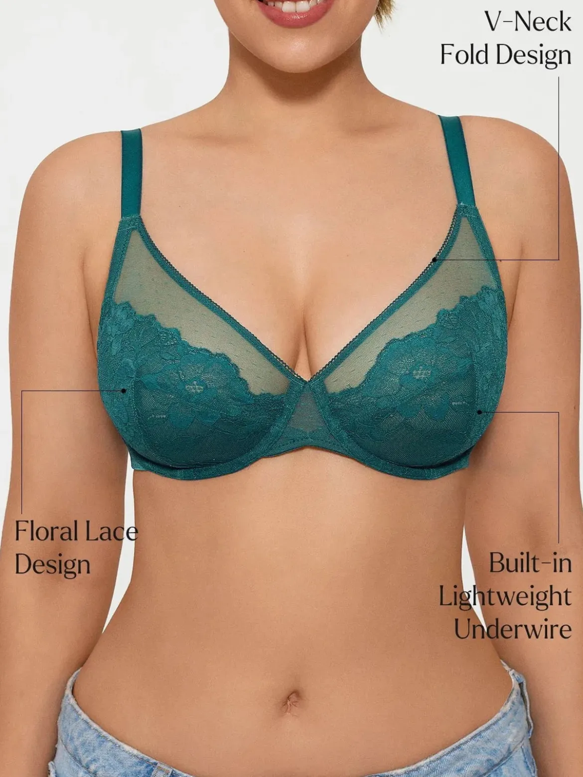 Lightweight Underwire Minimizer Lace Mesh Bra