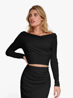 Long-Sleeve Rib Modal Off-the-Shoulder Slimming Crop Top