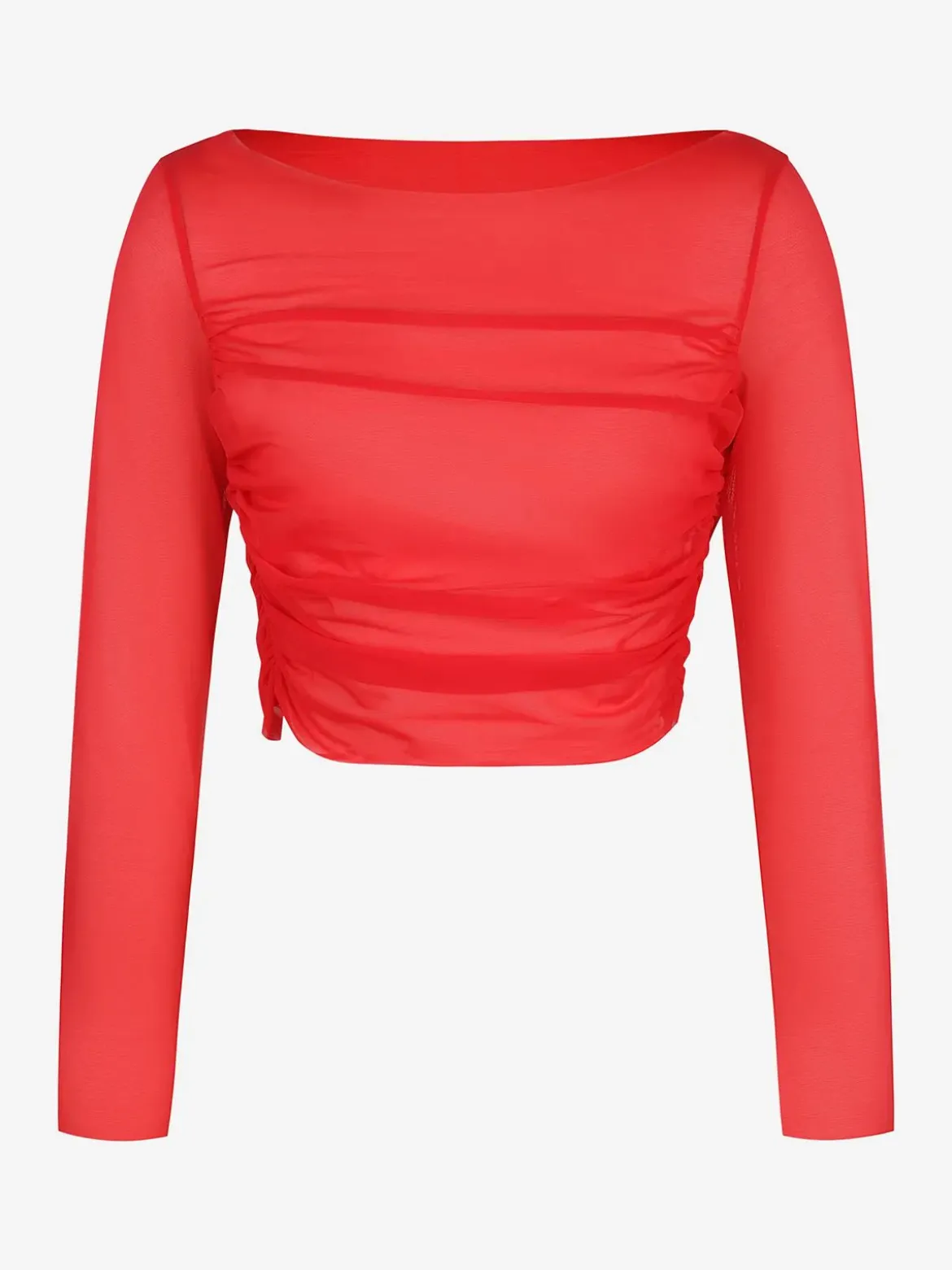 Long Sleeve Ruched Sheer Mesh Crop Top