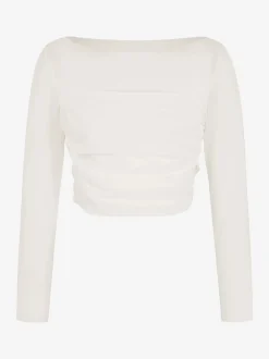 Long Sleeve Ruched Sheer Mesh Crop Top