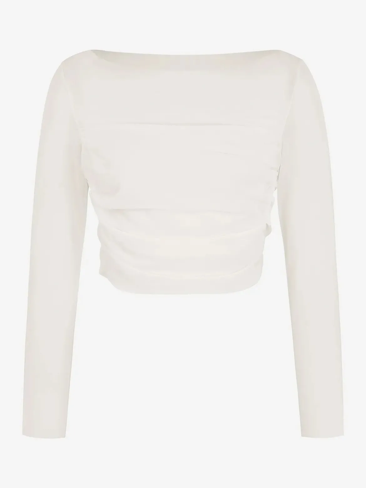 Long Sleeve Ruched Sheer Mesh Crop Top