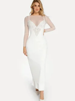 Long Sleeve Sheer Mesh Maxi Cover-Up