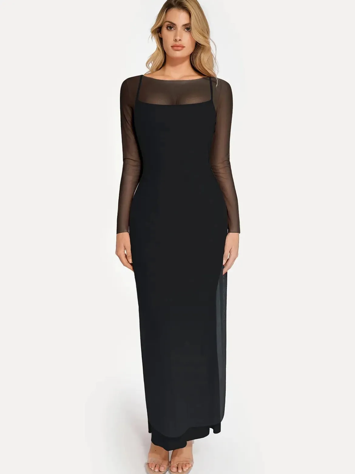 Long Sleeve Sheer Mesh Maxi Cover-Up