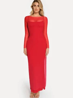 Long Sleeve Sheer Mesh Maxi Cover-Up