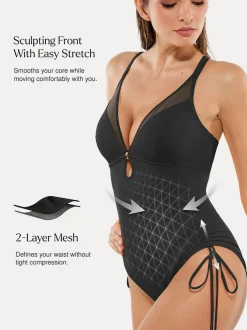 Mesh Inset Tie-Side Sculpting One-Piece Swimsuit