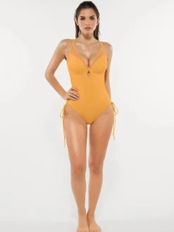 Mesh Inset Tie-Side Sculpting One-Piece Swimsuit