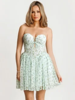 Off-The-Shoulder Sculpting Corset Fit & Flare Mini Dress
