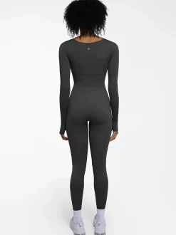 Popilush Ribbed U Neck Built-in Bra Tummy Control Jumpsuit