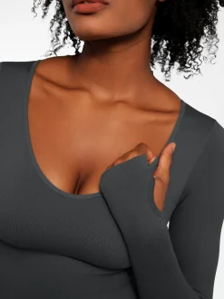 Popilush Ribbed U Neck Built-in Bra Tummy Control Jumpsuit