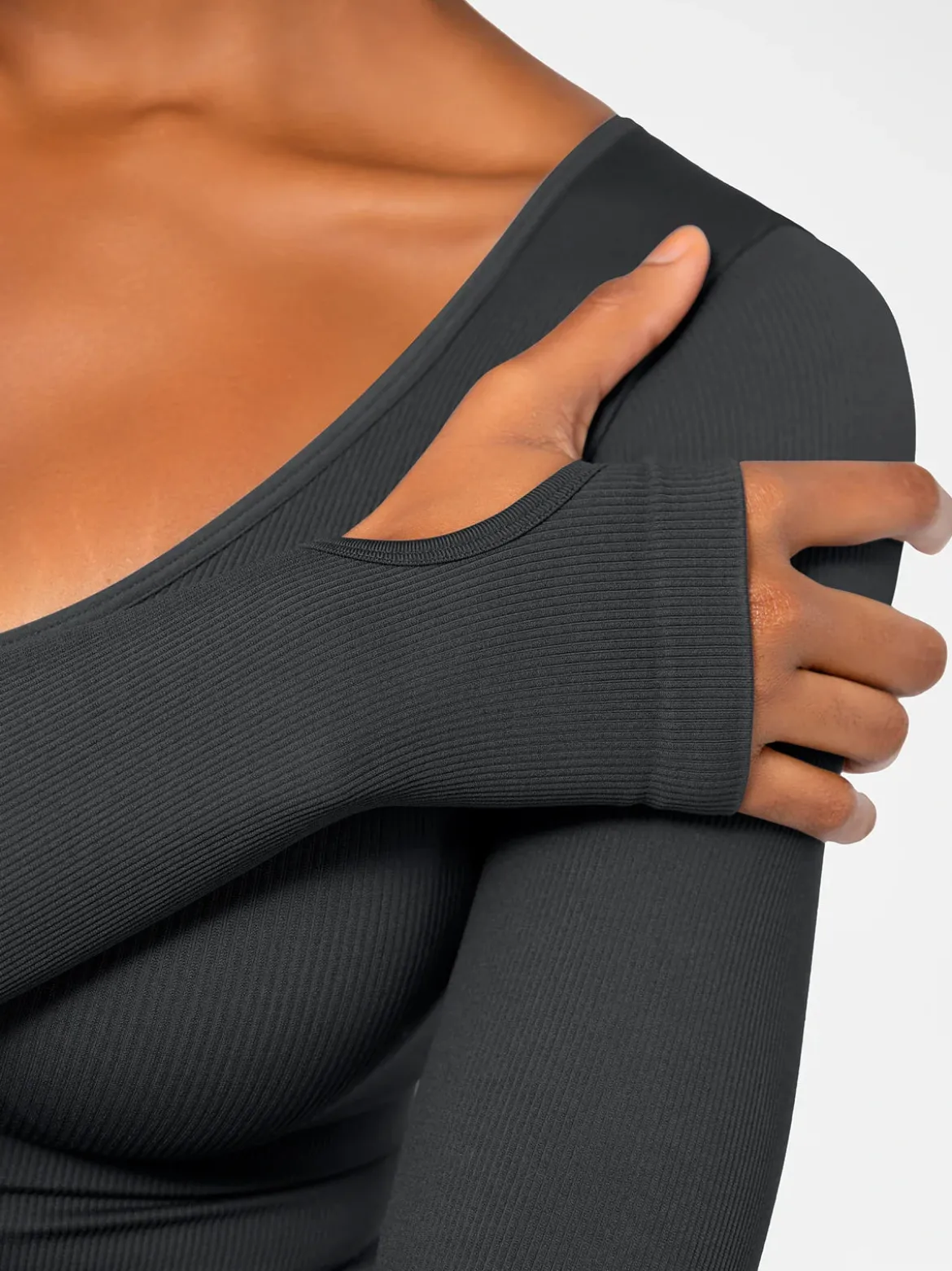 Popilush Ribbed U Neck Built-in Bra Tummy Control Jumpsuit