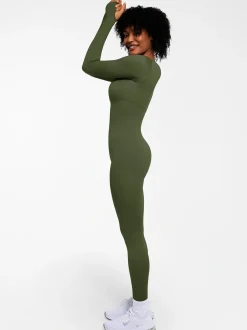 Popilush Ribbed U Neck Built-in Bra Tummy Control Jumpsuit