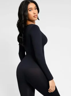 Popilush Wide Leg Long Sleeve Built-in Bra Jumpsuit