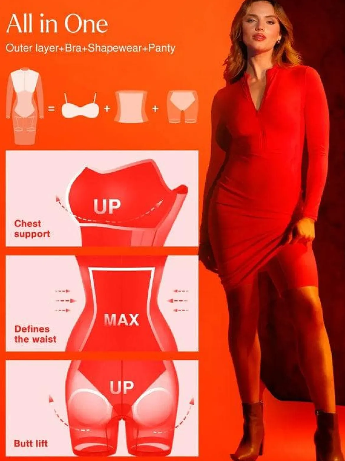 Redtag Thermal Shapewear Long Sleeve Mock Neck Midi Dress
