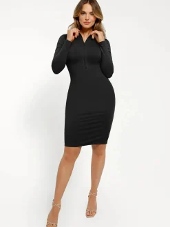 Redtag Thermal Shapewear Long Sleeve Mock Neck Midi Dress