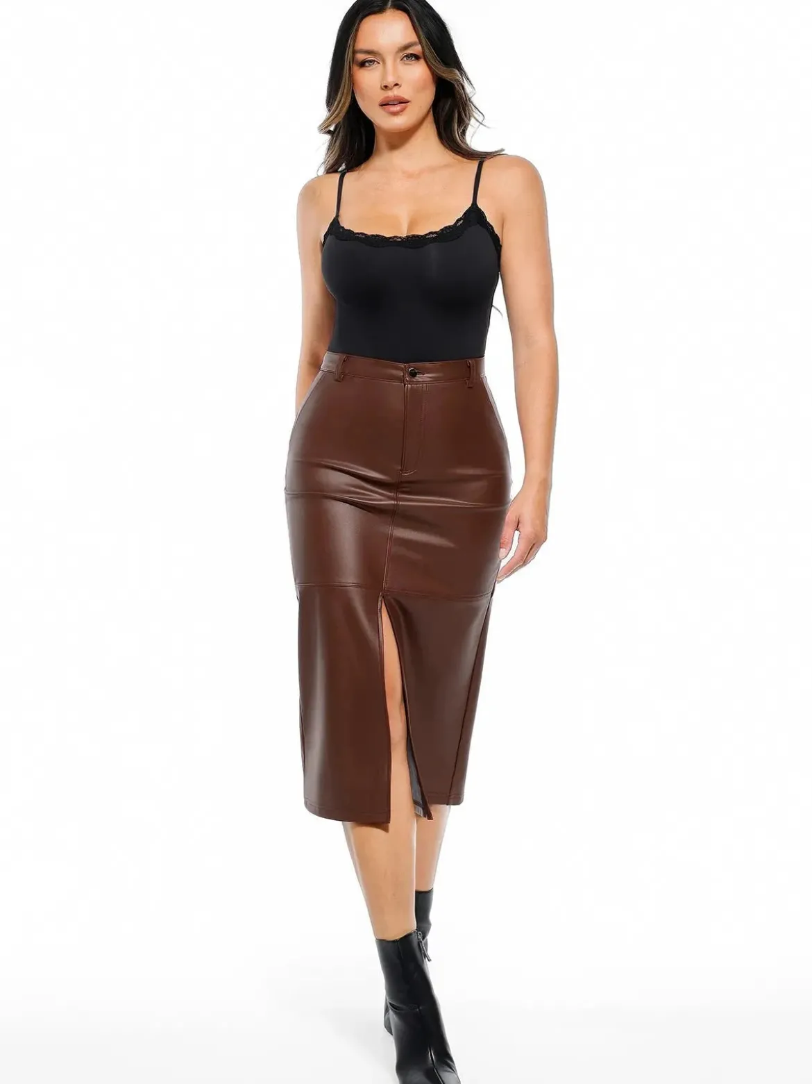 Sculpted Faux Leather Contour Skirt