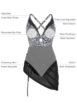 Sculpting Curve Mesh Skirt One-Piece Swimsuit