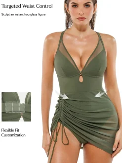 Sculpting Curve Mesh Skirt One-Piece Swimsuit
