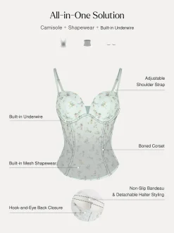 Sculpting Push-Up Lace Floral Boned Convertible Strap Corset Top