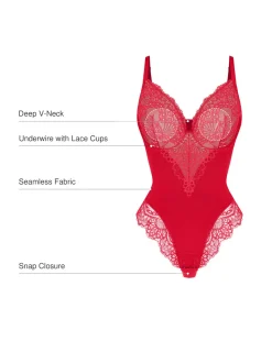 Seamless Lace V-Neck Shapewear Bodysuit