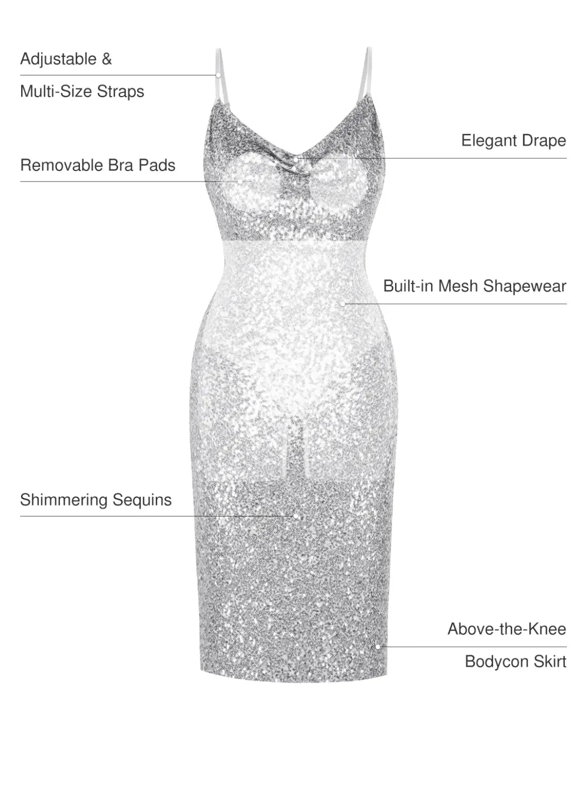 Sequin Cowl Neck Sculpting Mini Dress