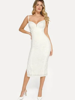 Shapewear All-Lace Hourglass Corset Side Slit Midi Dress