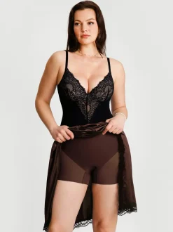 Shapewear Asymmetric Ruched Lace Midi Skirt