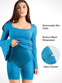 Shapewear Bell Sleeve Square Neck Slimming Midi Dress