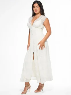 Shapewear Boho Floral Lace Front Slit Maxi Dress