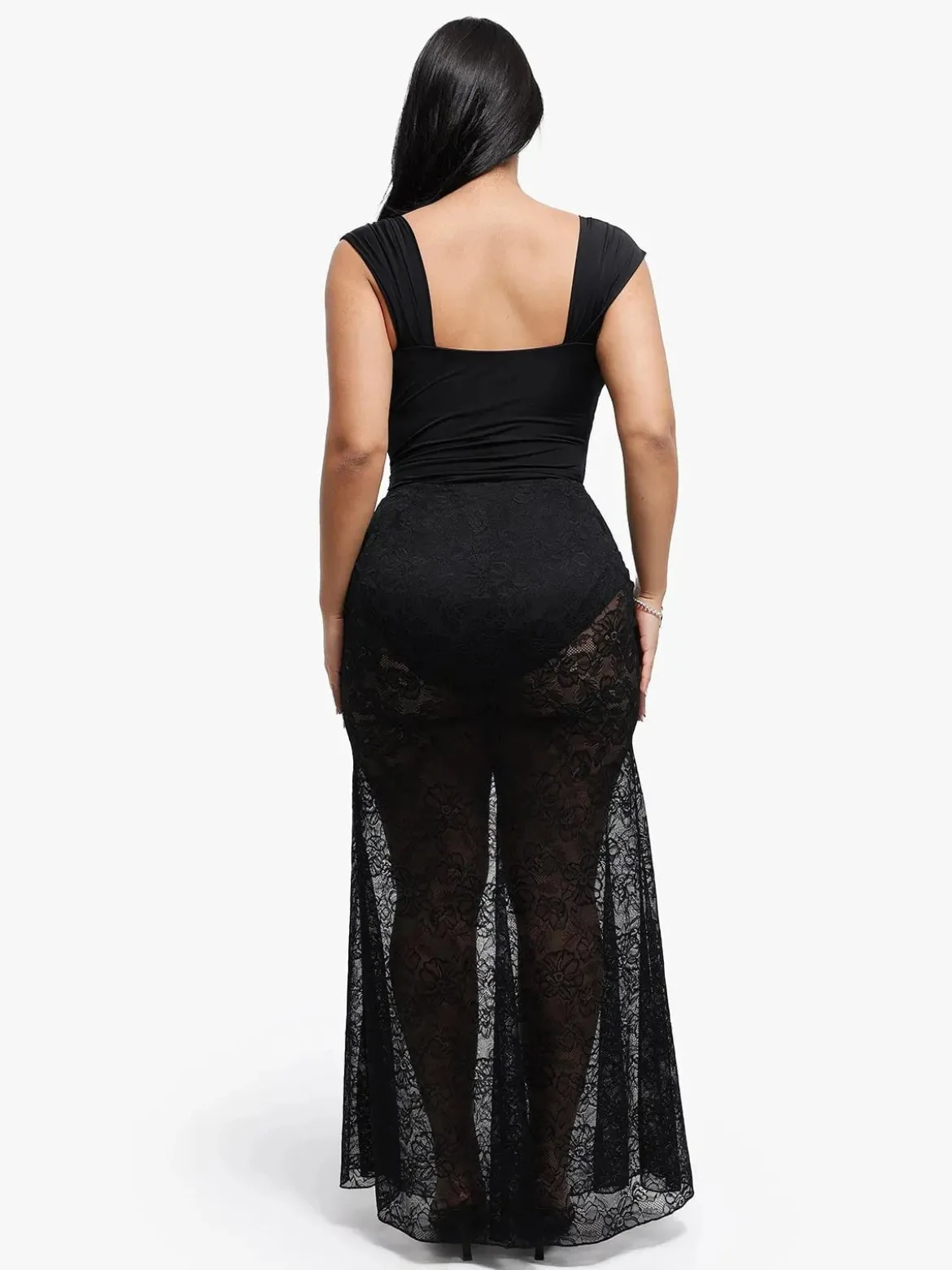 Shapewear Cap Sleeve Bodysuit Lace Fishtail Coverup Skirt Set