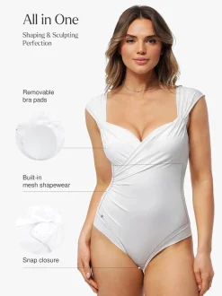 Shapewear Cap Sleeve Bodysuit Lace Fishtail Coverup Skirt Set