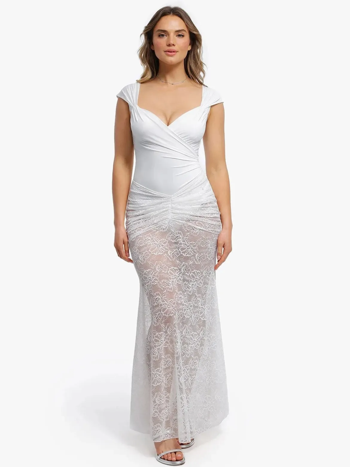 Shapewear Cap Sleeve Bodysuit Lace Fishtail Coverup Skirt Set