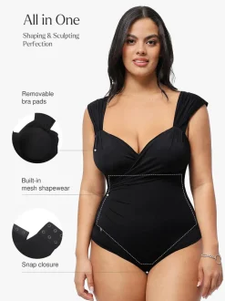 Shapewear Cap Sleeve Bodysuit Lace Fishtail Coverup Skirt Set