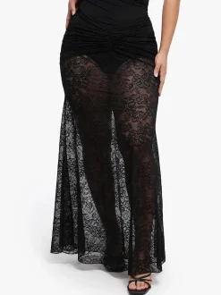 Shapewear Cap Sleeve Bodysuit Lace Fishtail Coverup Skirt Set