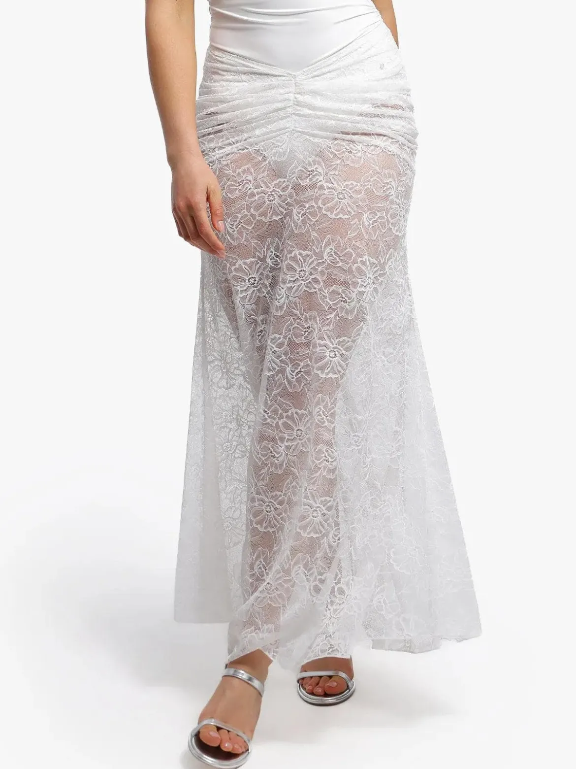 Shapewear Cap Sleeve Bodysuit Lace Fishtail Coverup Skirt Set