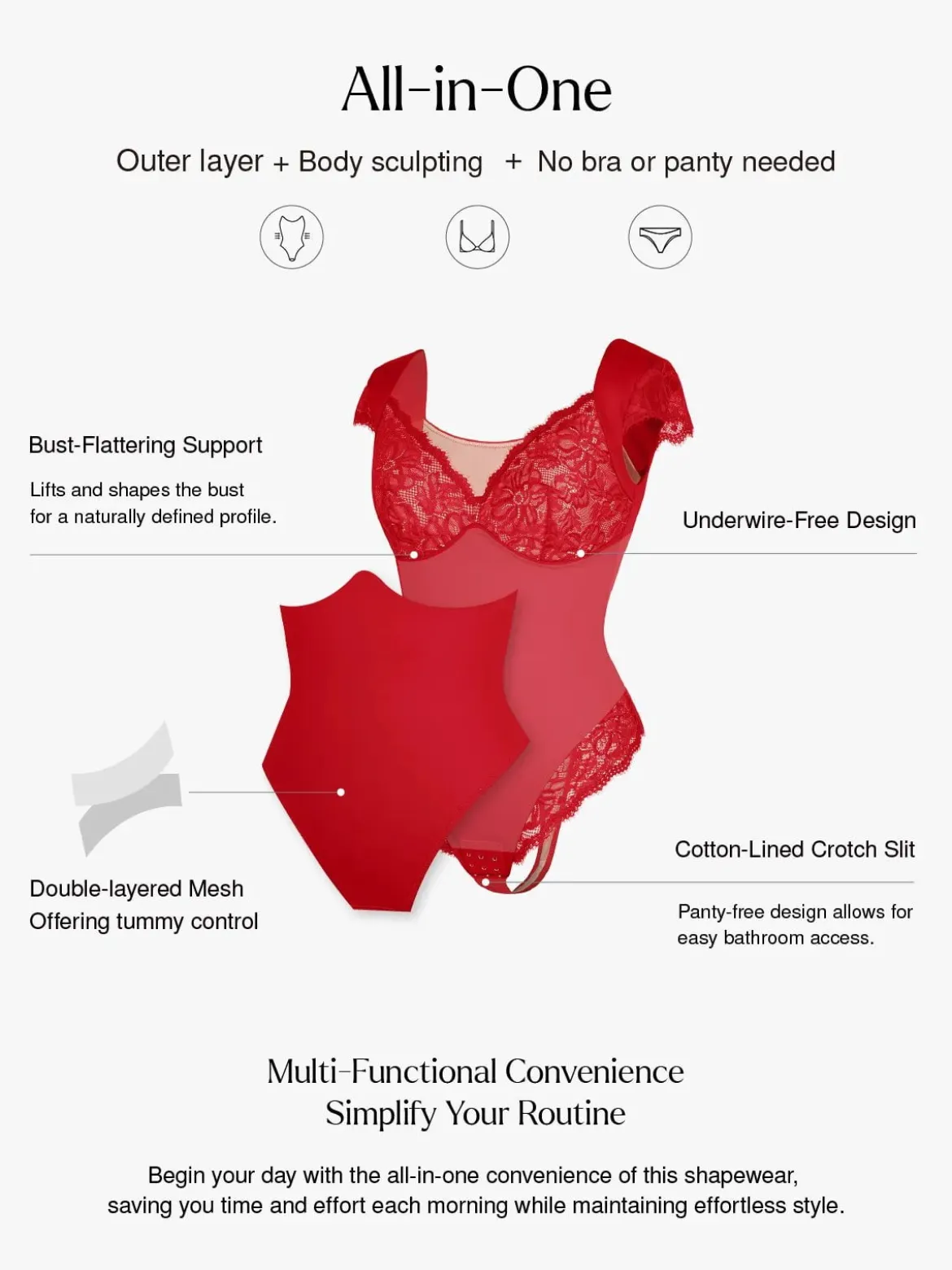 Shapewear Cap Sleeve Slimming Lace Cup Bodysuit