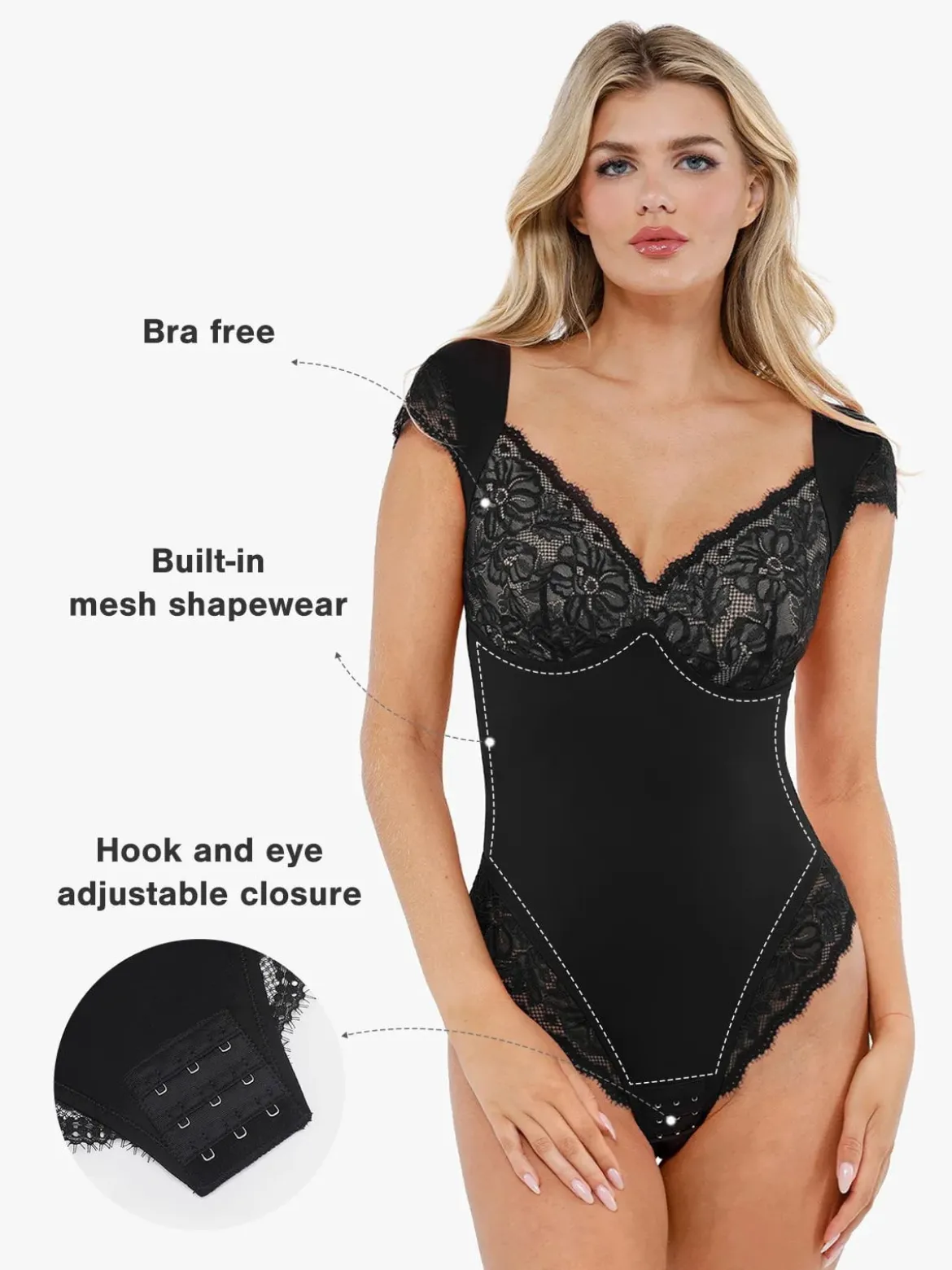 Shapewear Cap Sleeve Slimming Lace Cup Bodysuit