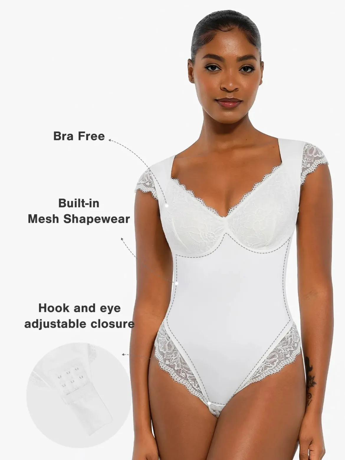 Shapewear Cap Sleeve Slimming Lace Cup Bodysuit