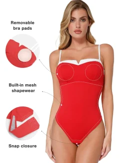 Shapewear Contrast Bra Strap Tummy Control Bodysuit