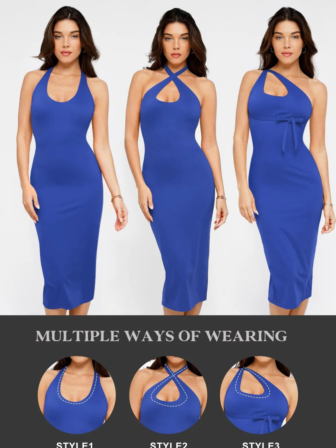 Shapewear Convertible Backless Halter Sculpting Midi Dress